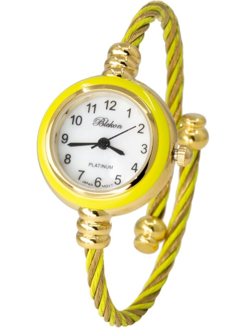 Women's Gold Yellow Round Analog Display Arabic Numbers Wire Bracelet Wristwatch